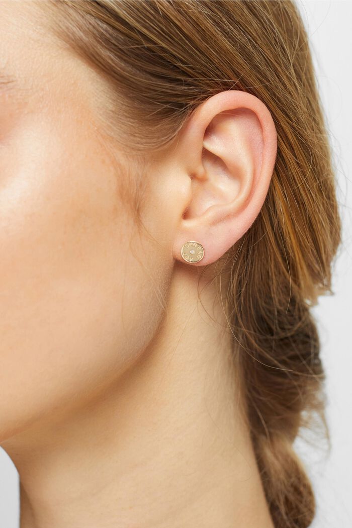 Clous d’oreilles ornés d’un diamant, argent sterling, GOLD, detail image number 2