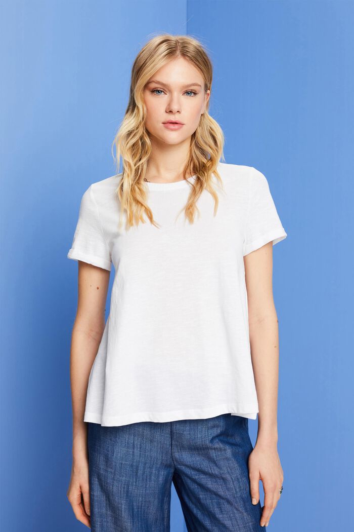 T-shirt basique à encolure ronde, 100 % coton, WHITE, detail image number 0
