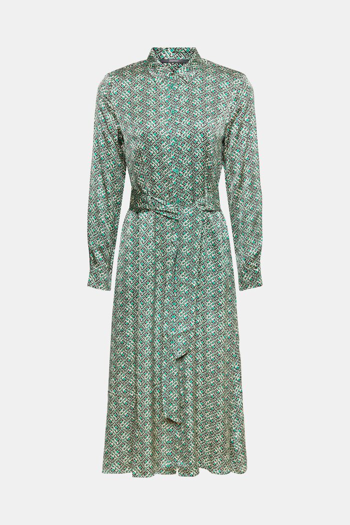 Gemustertes Kleid in Satinoptik, EMERALD GREEN, detail image number 2