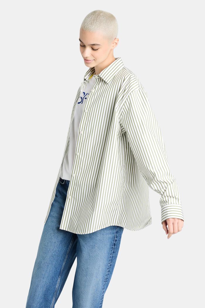 Gestreiftes Hemd aus Baumwoll-Popeline, LIGHT KHAKI, detail image number 0