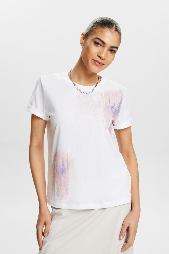 T-shirt en coton à imprimé graphique, WHITE, detail image number 0