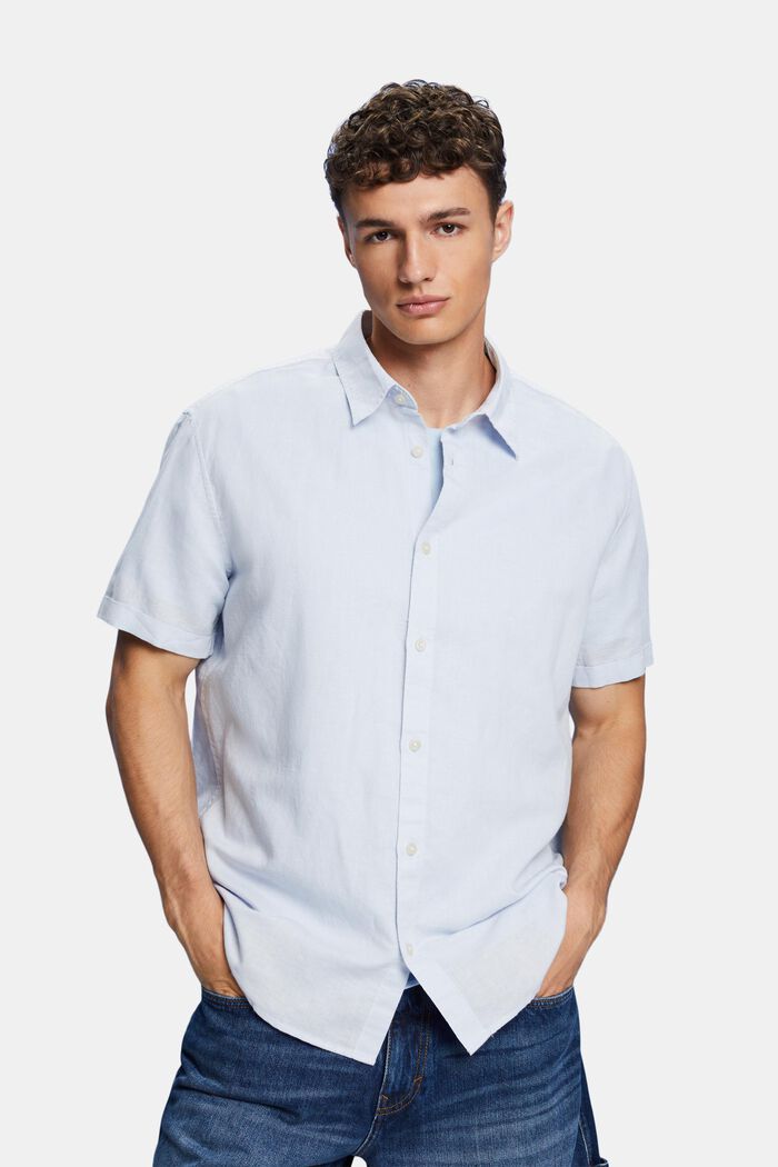 T-shirt à manches courtes en mélange de lin et de coton, LIGHT BLUE, detail image number 0