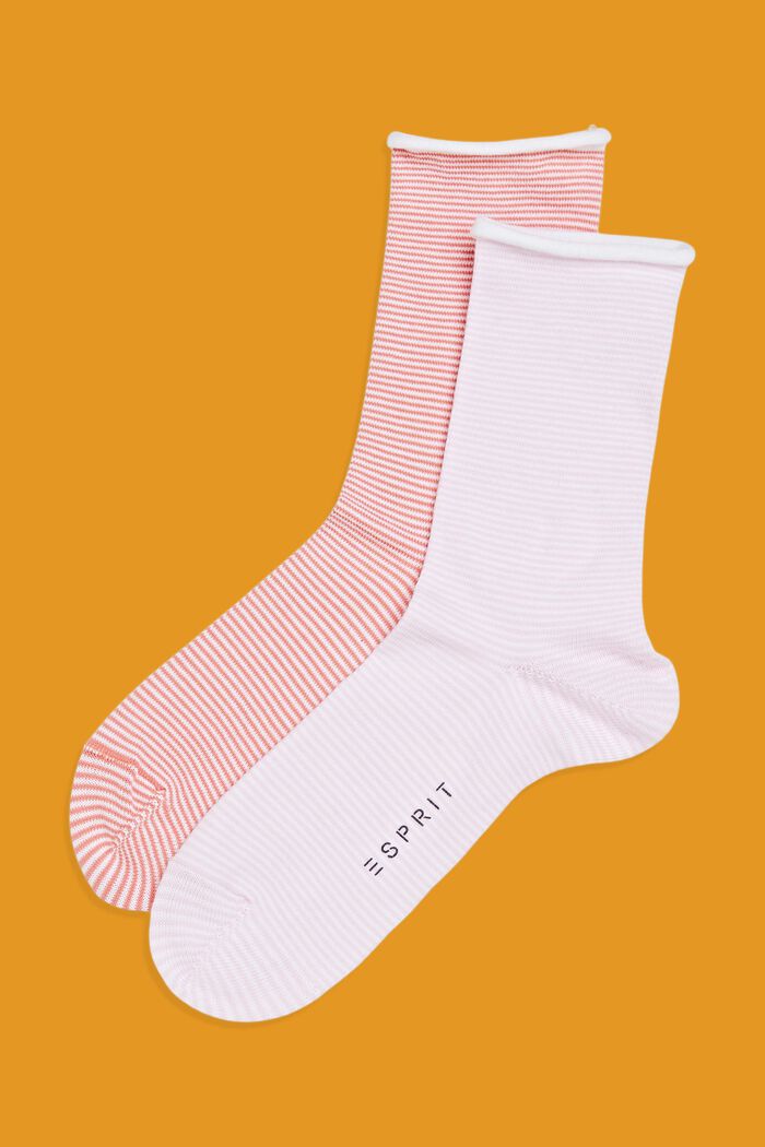 Lot de 2 paires de chaussettes rayées, coton biologique, ROSE/PINK, detail image number 0