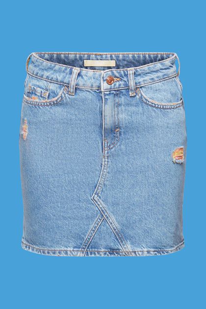 Mini-jupe en jean ornée de détails déchirés, BLUE MEDIUM WASHED, overview