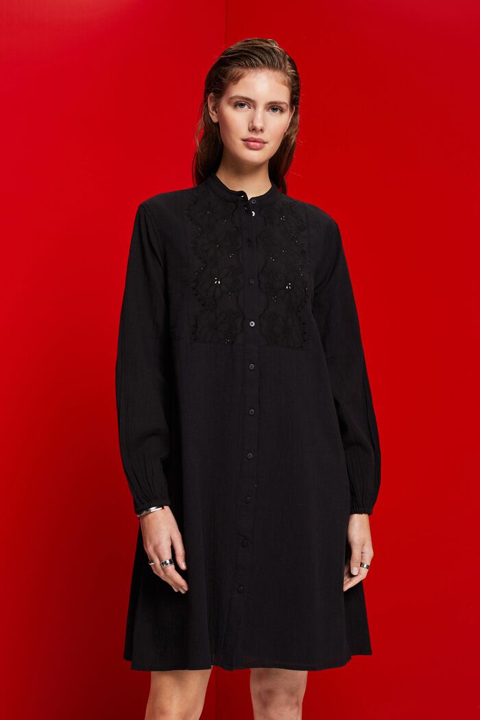 Robe-chemise brodée, BLACK, detail image number 0