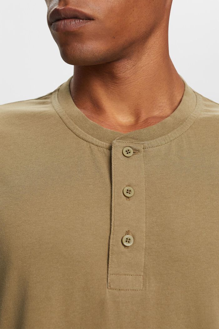 T-shirt col tunisien, 100 % coton, KHAKI GREEN, detail image number 2