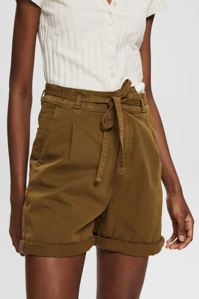 Highwaist-Shorts aus 100% Pima-Baumwolle, KHAKI GREEN, detail image number 0