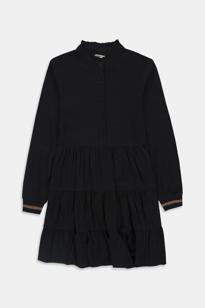Mini-robe de coupe évasée à poignets en maille côtelée rayés, BLACK, overview