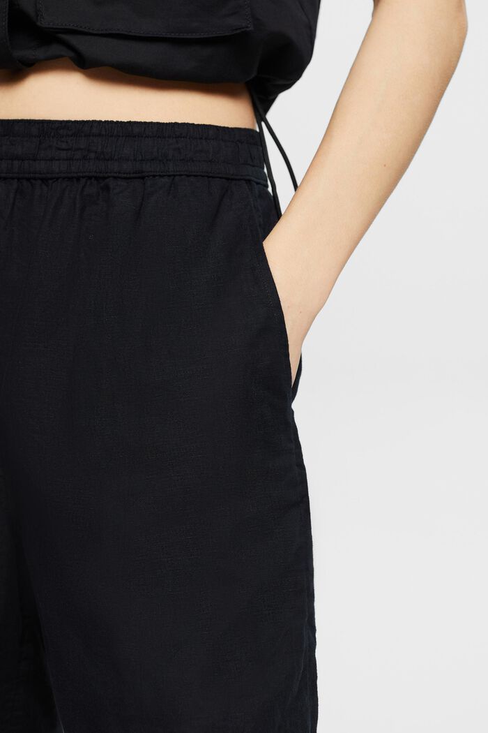Pull-on-Shorts aus Baumwolle-Leinen-Mix, BLACK, detail image number 4