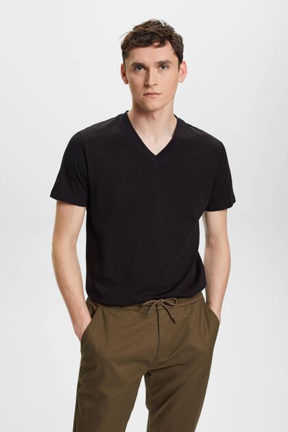 T-Shirt aus Baumwolle mit V-Ausschnitt, Slim Fit