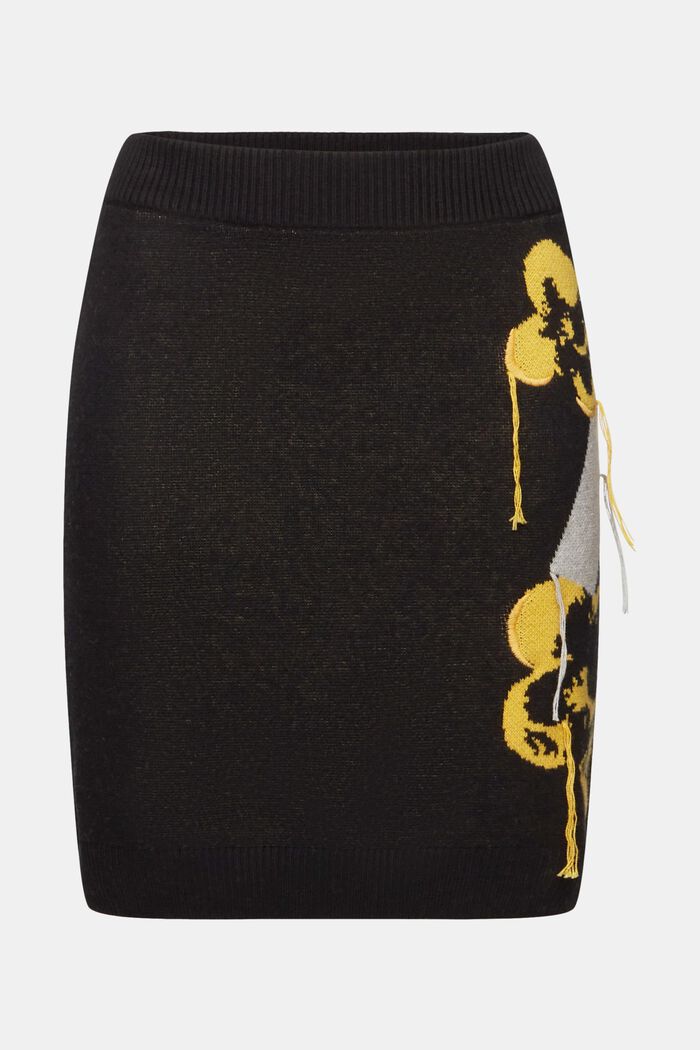 Mini-jupe tricotée à motif jacquard à fleurs, BLACK, detail image number 6