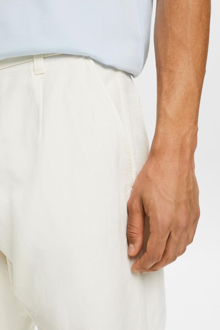 Pantalon de coupe droite en lin et coton, OFF WHITE, detail image number 4