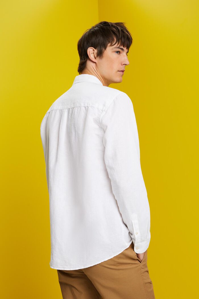 Button-Down-Hemd aus Baumwolle und Leinen, WHITE, detail image number 3
