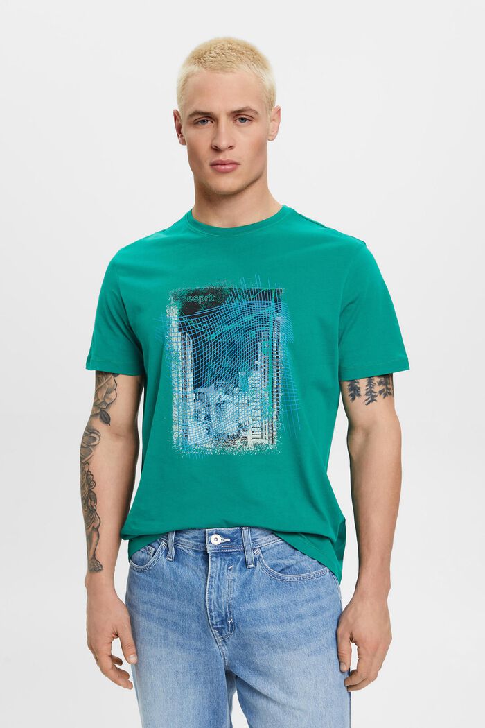 Print-T-Shirt aus nachhaltiger Baumwolle, EMERALD GREEN, detail image number 0