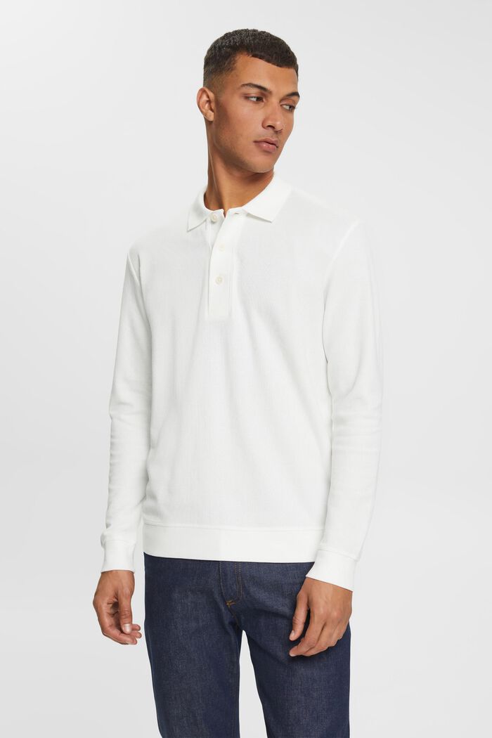 Polo-Longsleeve aus Piquégewebe, OFF WHITE, overview