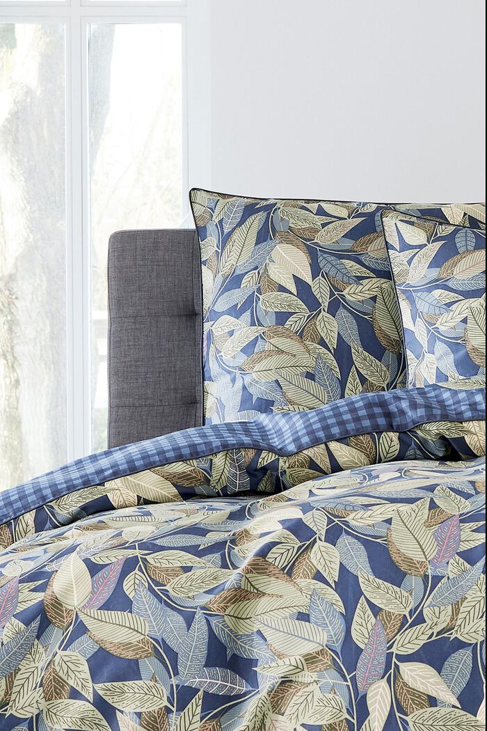 Parure de lit en satin à imprimé feuilles, BLUE, detail image number 1