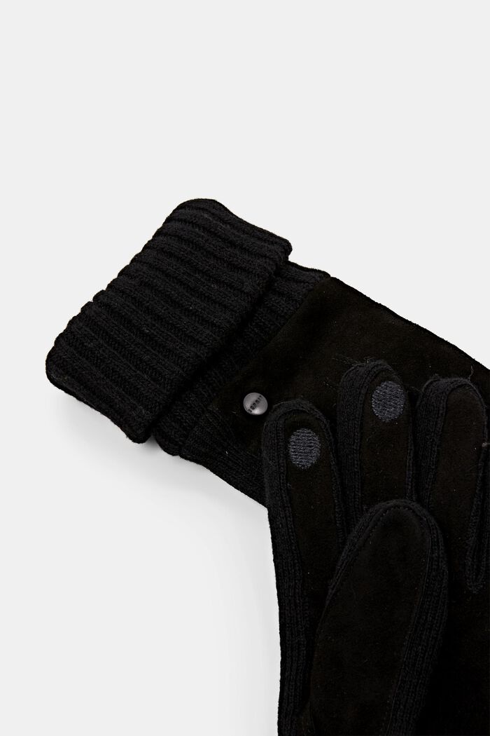 Gants en cuir et laine mélangée, BLACK, detail image number 1