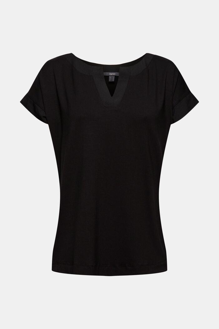 T-shirt à teneur en lyocell et détails en mousseline, BLACK, detail image number 0