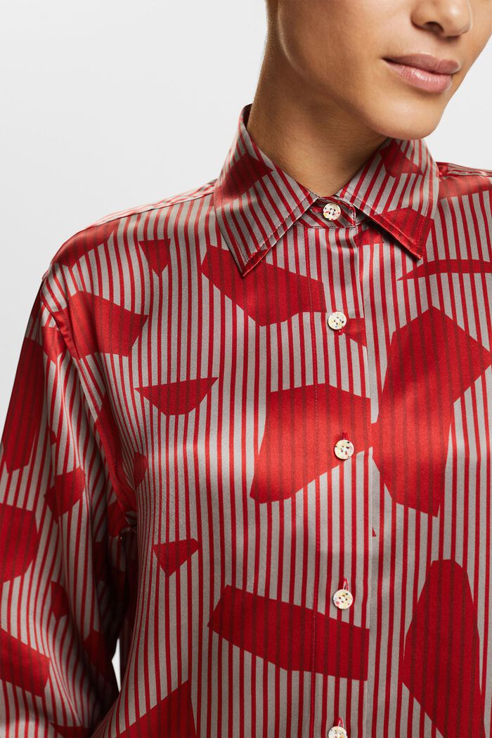 Button-Up-Seidenhemd mit Print, DARK RED, detail image number 2