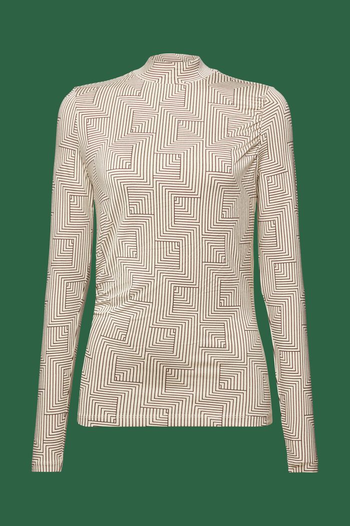 Top à manches longues en jersey imprimé à col droit, BEIGE, detail image number 6