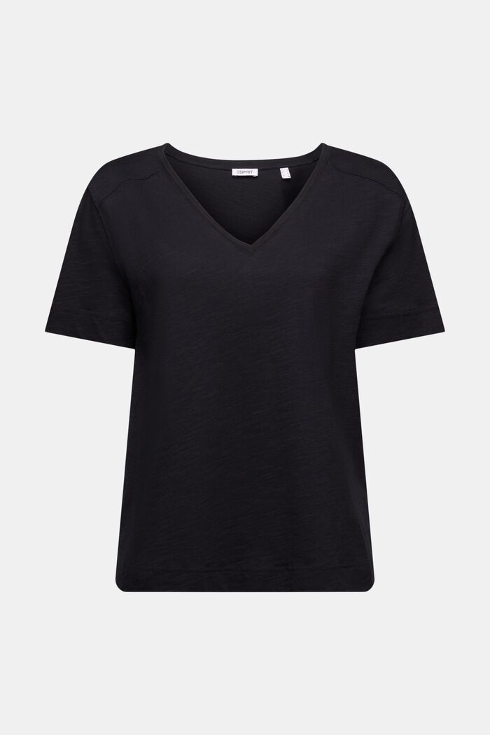 Jersey-T-Shirt mit V-Ausschnitt, BLACK, detail image number 5