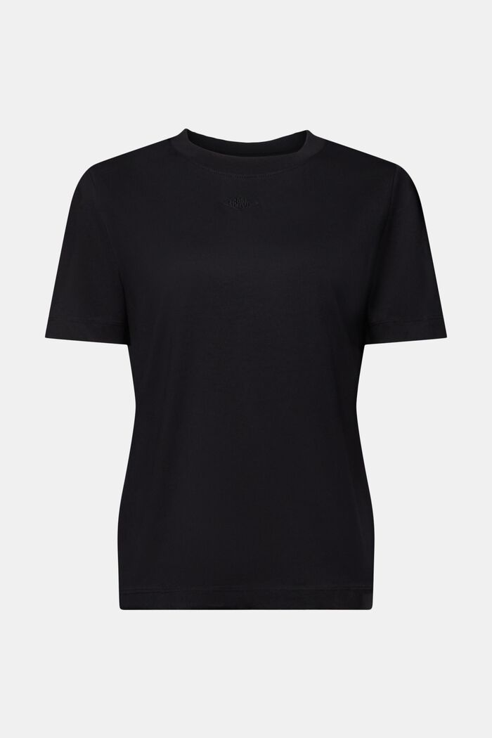 T-shirt à logo brodé en coton Pima, BLACK, detail image number 6