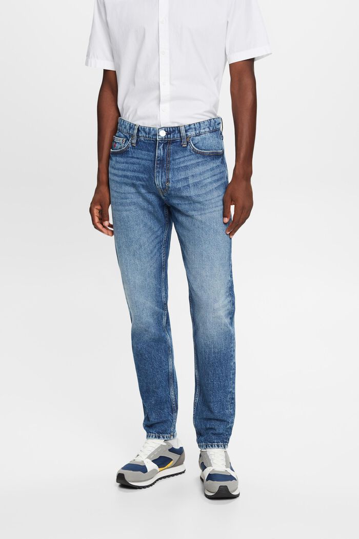 Gerade, konische Jeans mit mittelhohem Bund, BLUE MEDIUM WASHED, detail image number 0