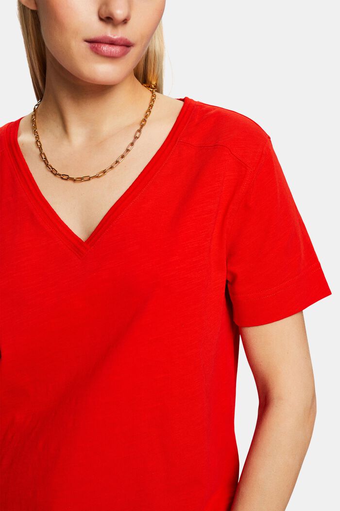 Jersey-T-Shirt mit V-Ausschnitt, RED, detail image number 2