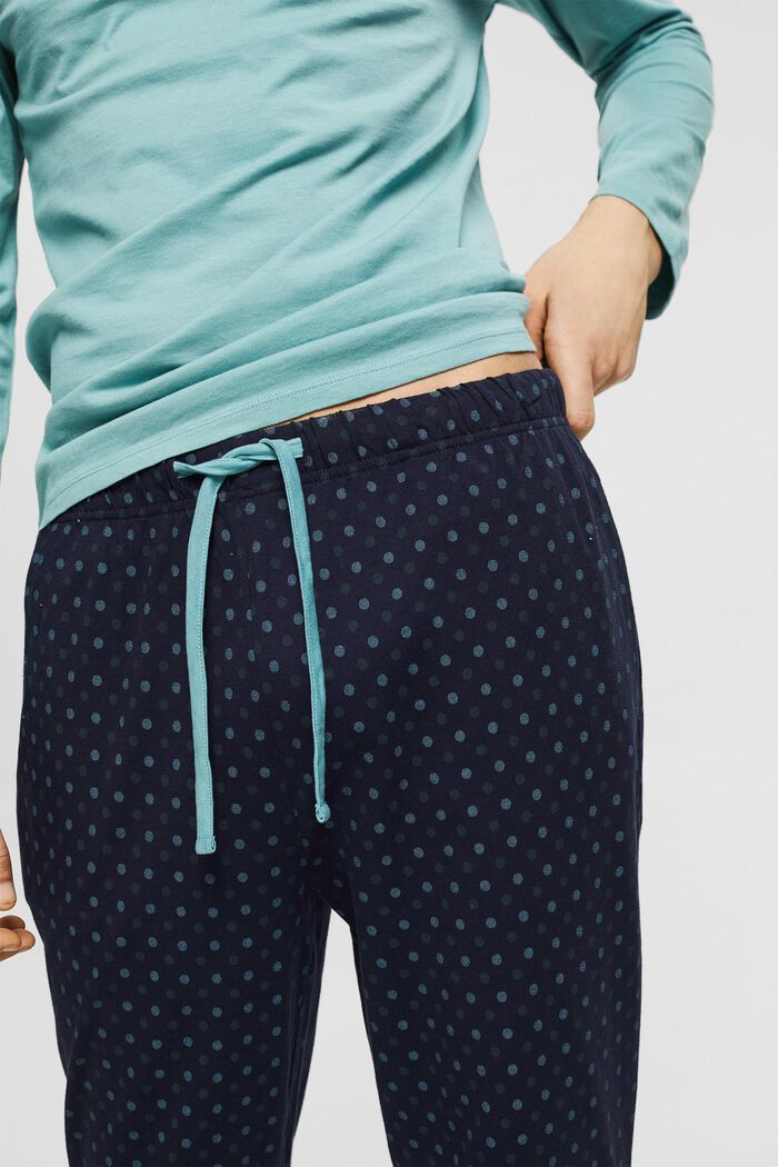 Pyjama mit Punkte-Print, 100% Baumwolle, TEAL GREEN, detail image number 3
