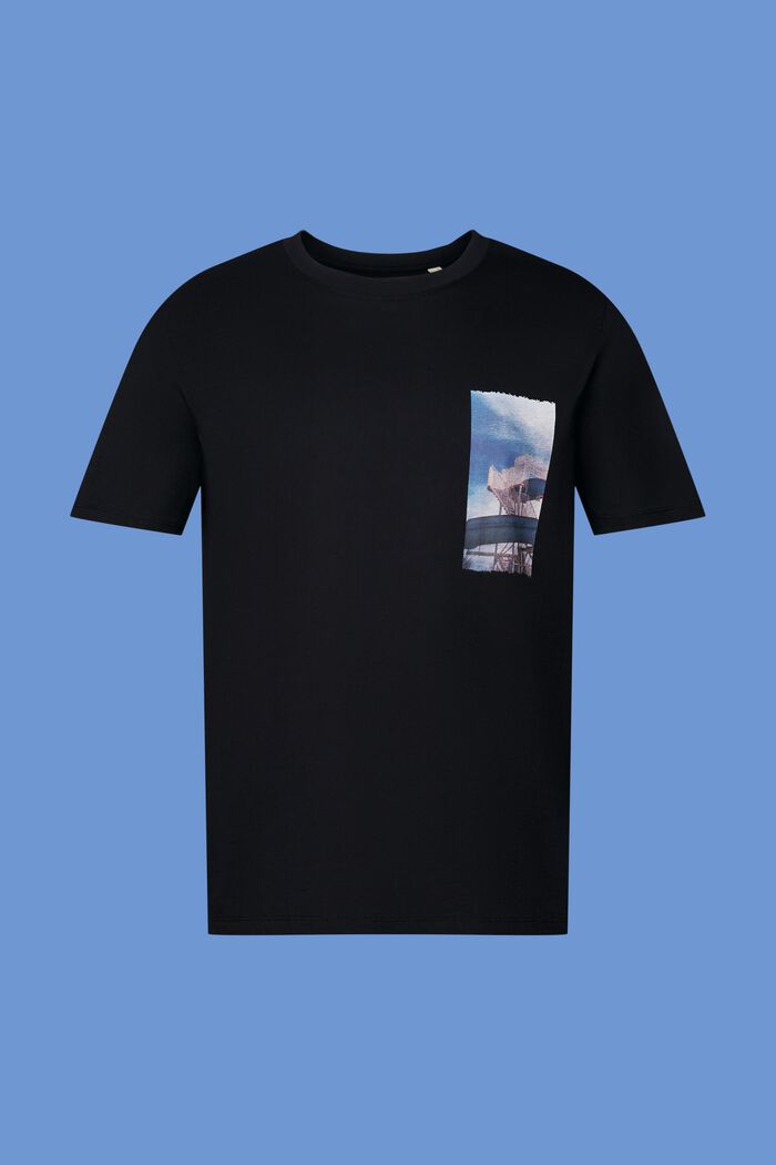 T-Shirt mit Print auf der Brust, 100 % Baumwolle, BLACK, detail image number 5