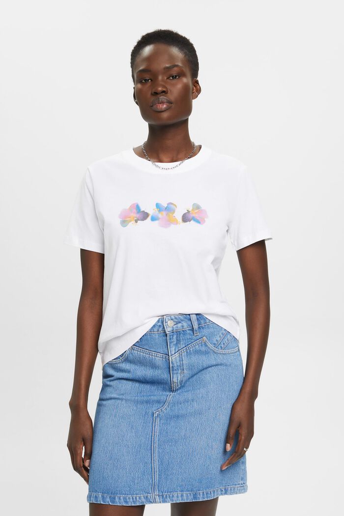 Baumwoll-T-Shirt mit Blumenprint, WHITE, detail image number 0