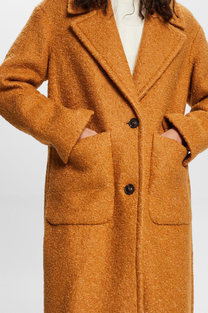 Manteau en laine bouclée mélangée, CARAMEL, detail image number 1
