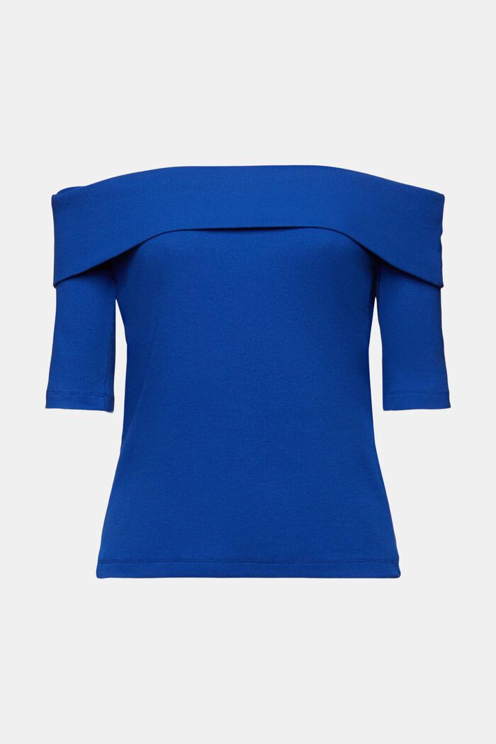 Geripptes, schulterfreies T-Shirt, BRIGHT BLUE, detail image number 5