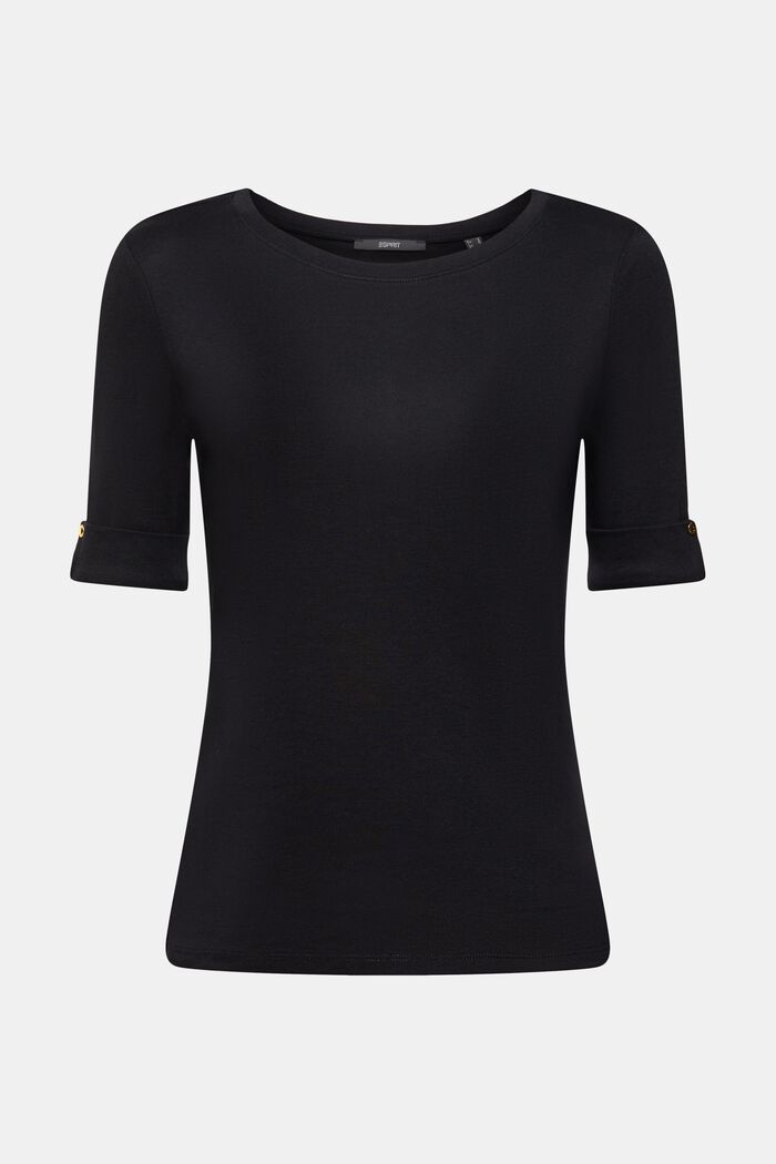 T-Shirt aus Bio-Baumwolle mit umgeschlagenem Ärmel, BLACK, detail image number 5