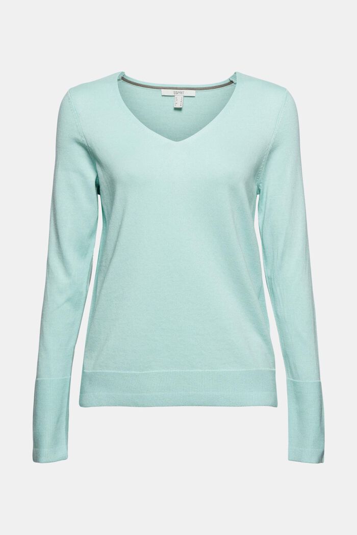 V-Neck-Pullover mit Organic Cotton, LIGHT TURQUOISE, detail image number 0
