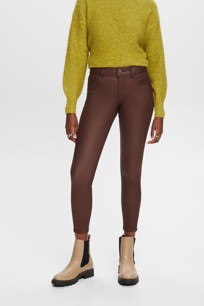 Pantalon enduit coupe Skinny Fit taille mi-haute, BROWN, detail image number 0