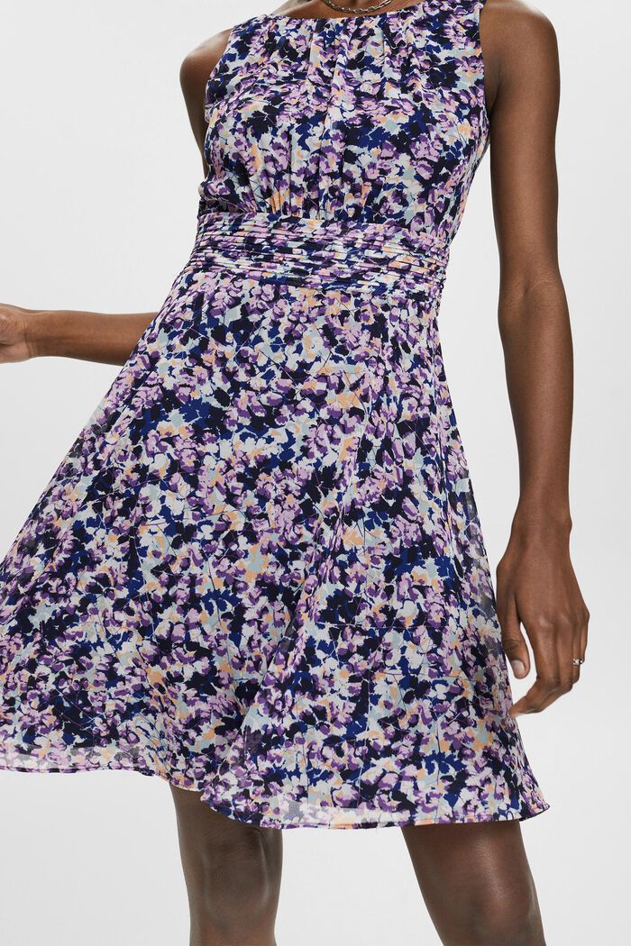 Recycelt: Chiffon-Kleid mit geraffter Taille, NAVY BLUE, detail image number 2
