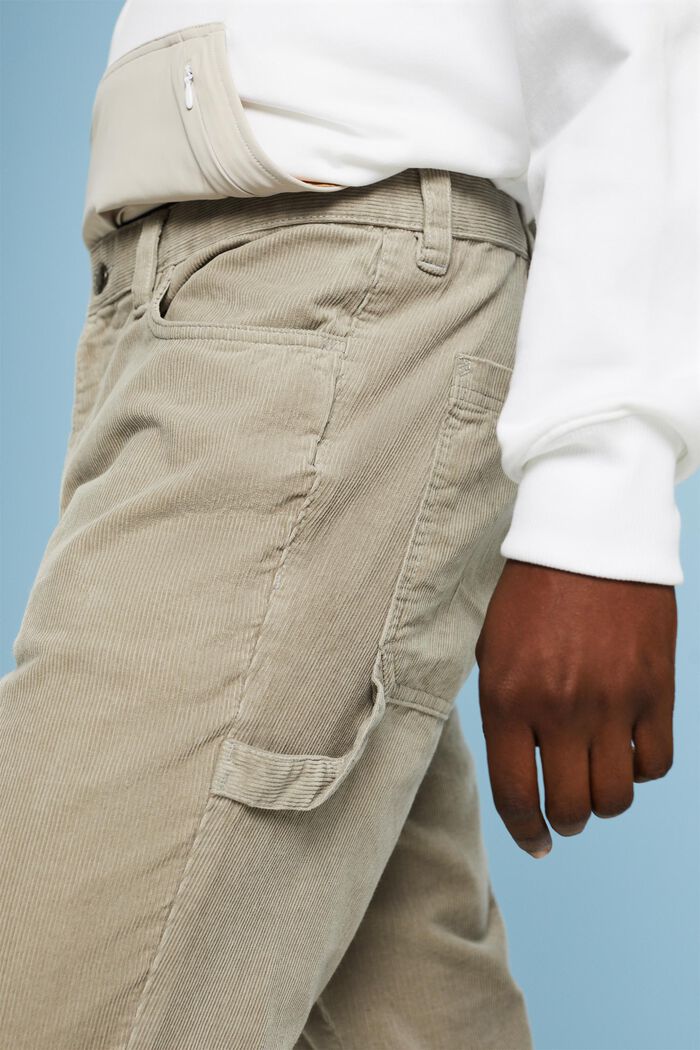 Pantalon en velours côtelé de style carpenter à coupe droite, PASTEL GREY, detail image number 4