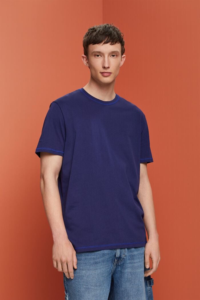 T-shirt en jersey orné de coutures contrastantes, DARK BLUE, detail image number 0