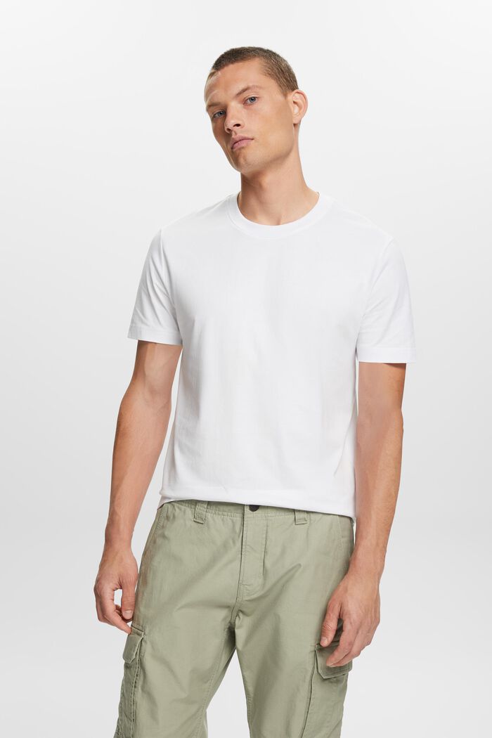 T-shirt à col rond en jersey de coton Pima, WHITE, detail image number 0
