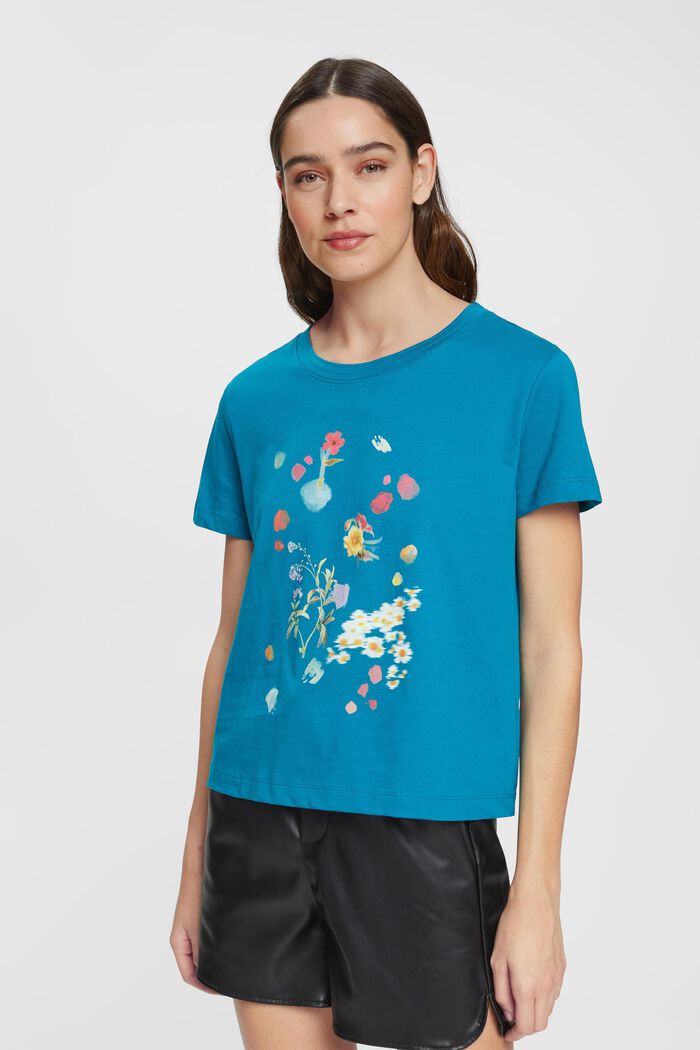 T-shirt à imprimé à fleurs, TEAL BLUE, detail image number 0