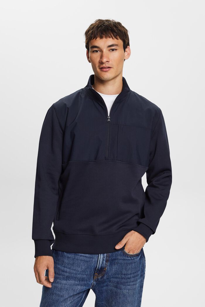 Troyer-Sweatshirt aus Materialmix, NAVY, detail image number 0