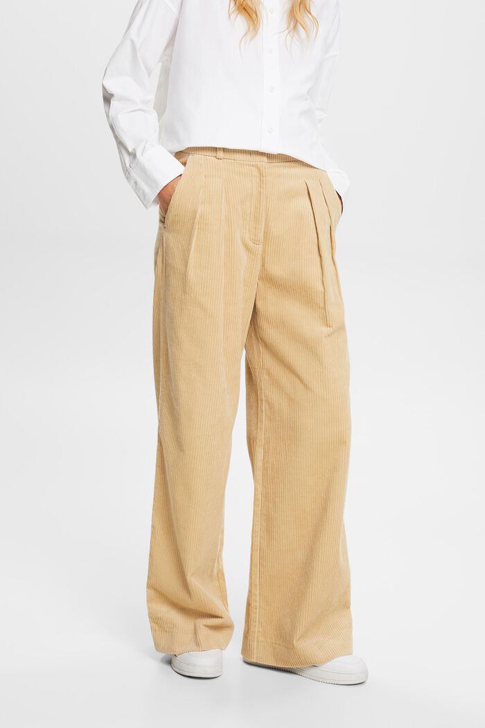 Pantalon à jambes larges et taille mi-haute en velours côtelé, DUSTY NUDE, detail image number 0