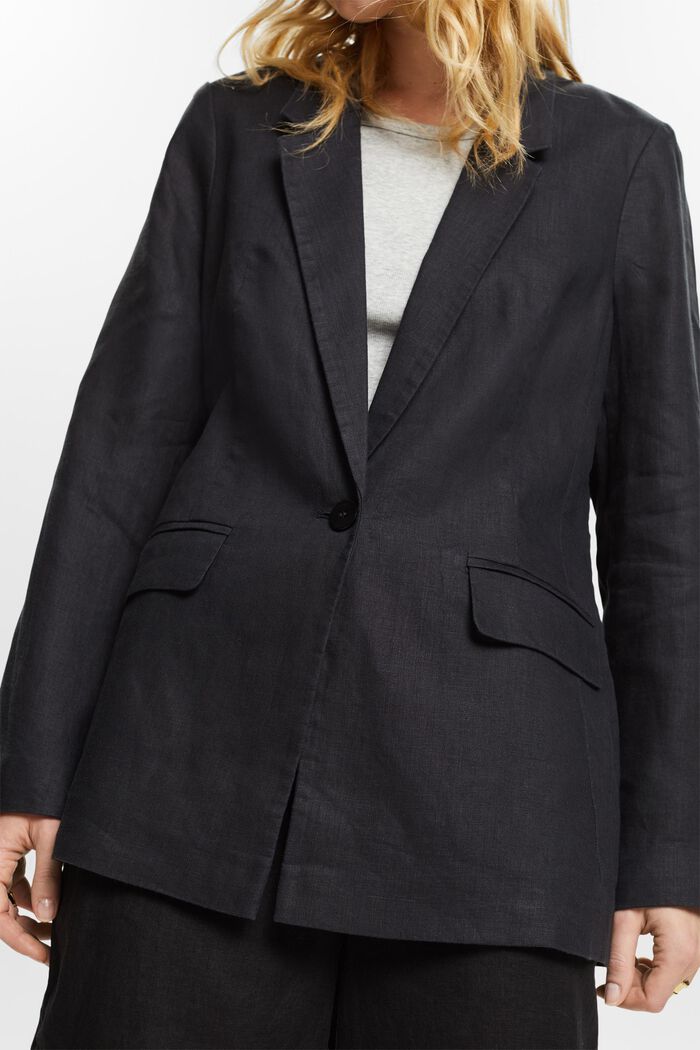 Veste de tailleur en lin à boutonnage droit, BLACK, detail image number 3
