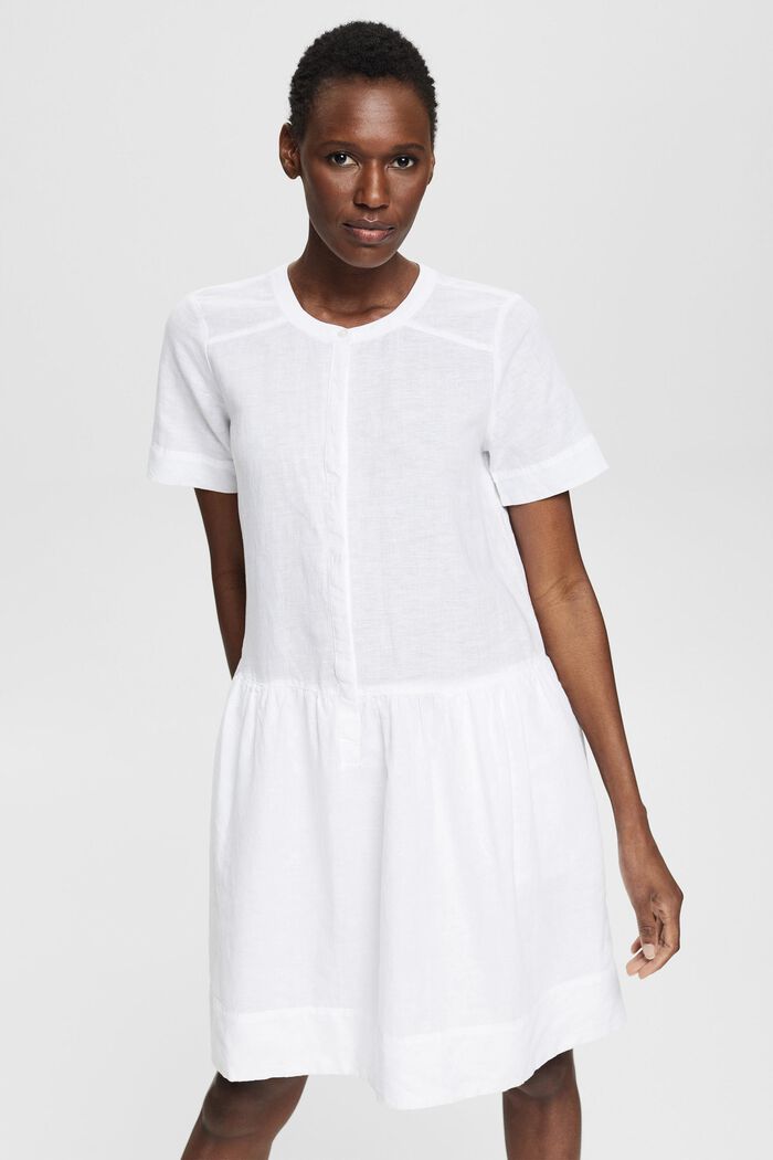 En lin mélangé : la robe à patte de boutonnage, WHITE, detail image number 0