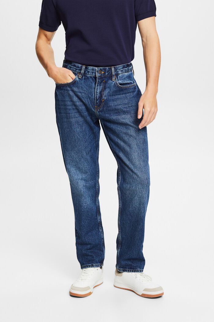 Jeans mit geradem Bein und mittlerer Bundhöhe, BLUE DARK WASHED, detail image number 0
