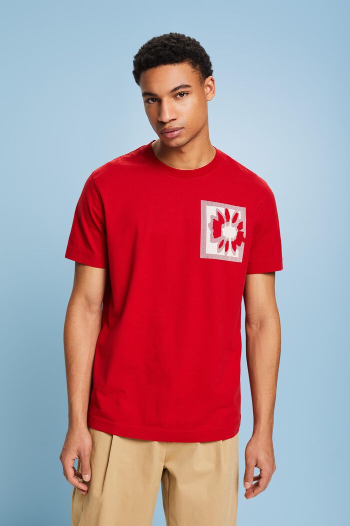 T-Shirt mit floralem Print und Logo, DARK RED, detail image number 0