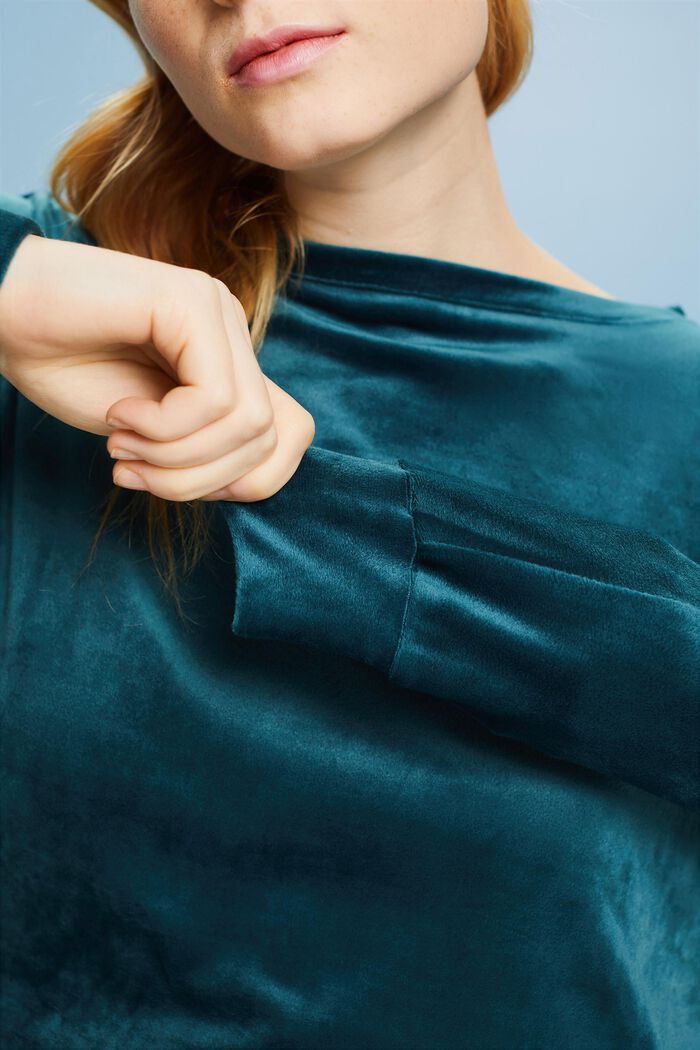 Loungewear-Sweatshirt aus Samt, PETROL BLUE, detail image number 2