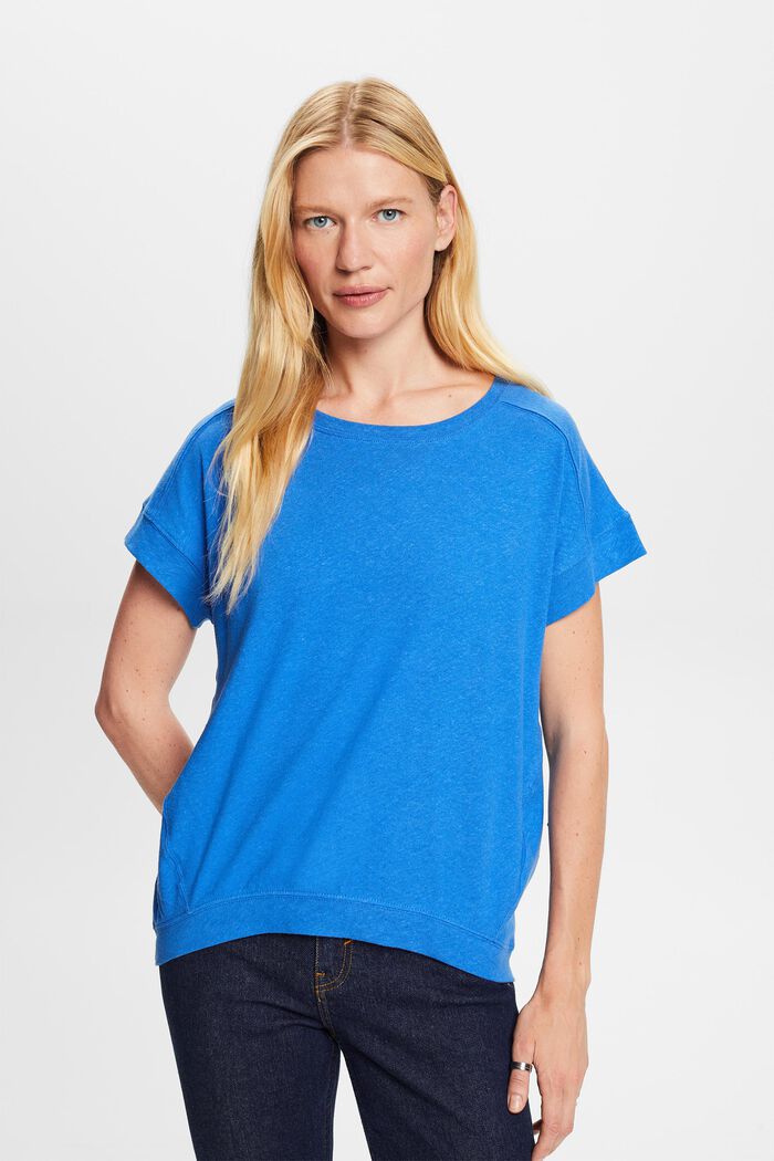 T-shirt en mélange de coton et lin, BRIGHT BLUE, detail image number 0