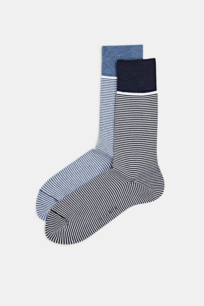 Lot de 2 paires de chaussettes à rayures horizontales en coton mélangé, NAVY, detail image number 0
